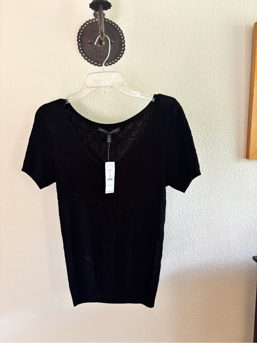 White House Black Market Black V-Neck Short Sleeve Top
